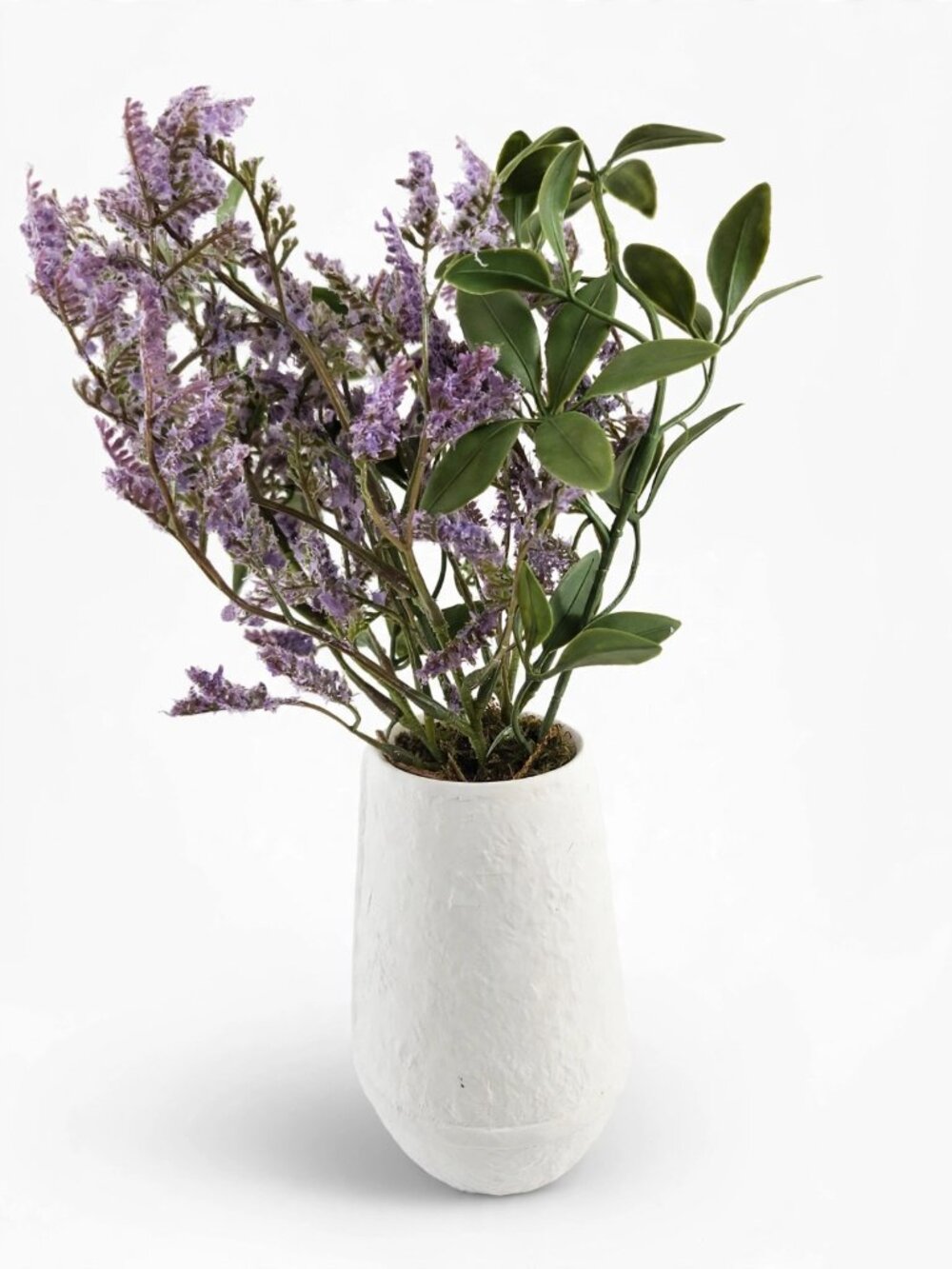 Small White Ceramic Vase with Faux Lavender & Eucalyptus